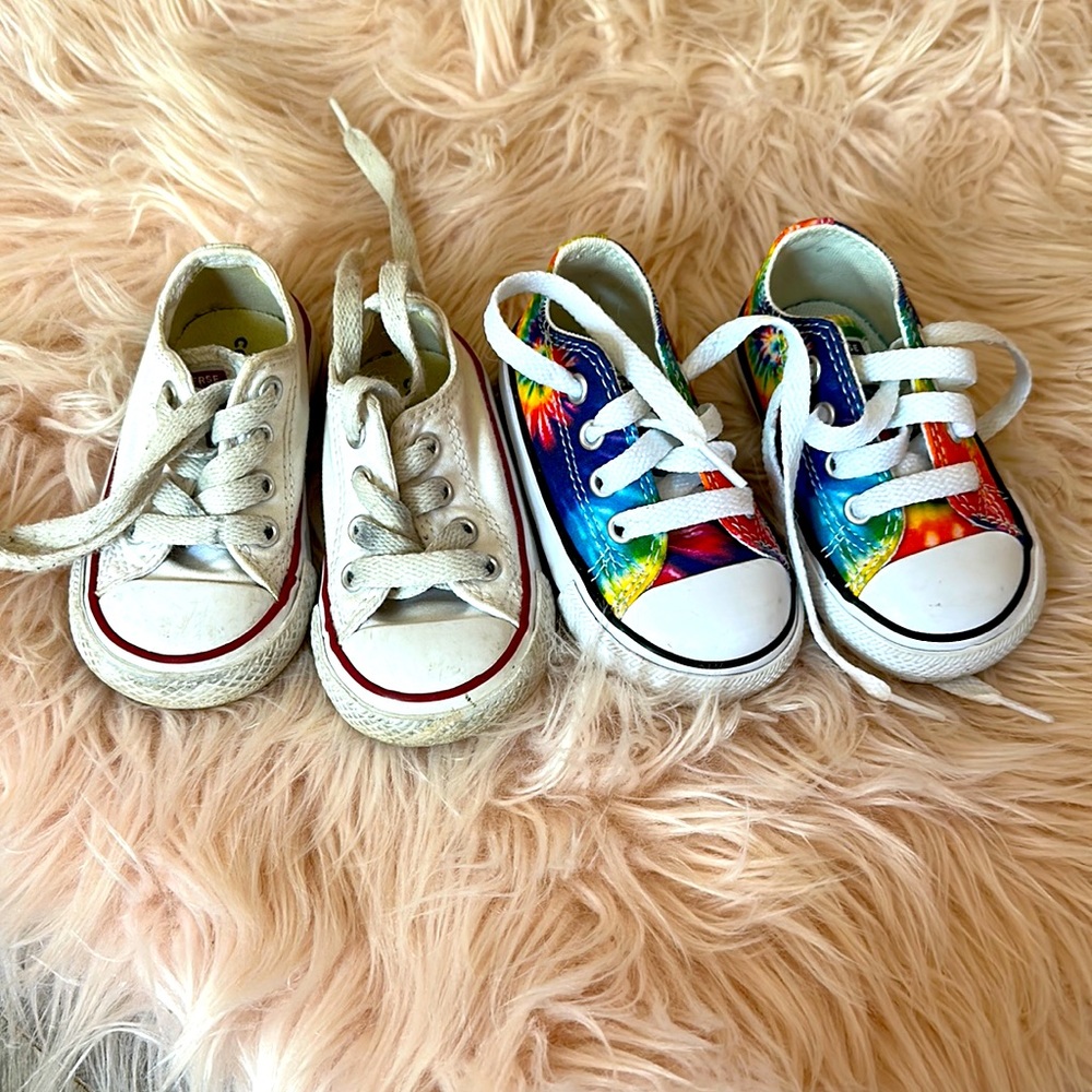 Toddler size 4 converse. Two pairs! Tie dye and classic white